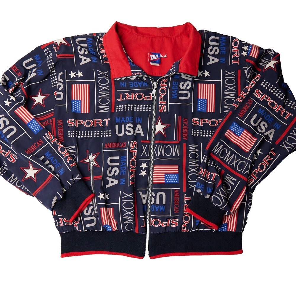 Vtg Tail Patriotic Jacket Womens L USA Sport Red White Blue 1999 MCMXCIX 90s